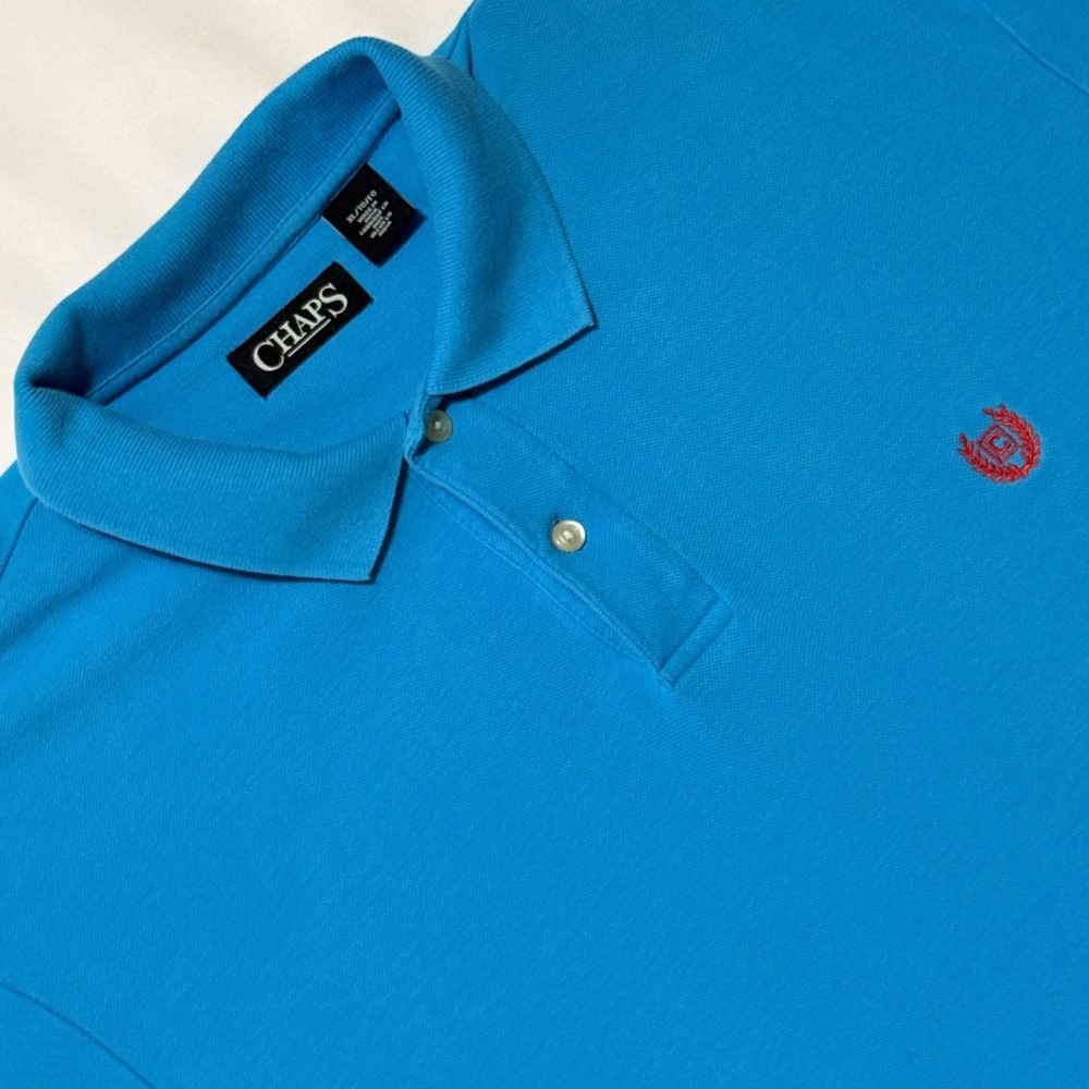 Chaps Mens XL Polo Shirt Turquoise Blue‎ Cotton Pique Short Sleeve Excellent